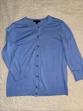 Ann Taylor Powder Blue Lightweight Button-Up Crewneck Cardigan with 3/4 sleeves